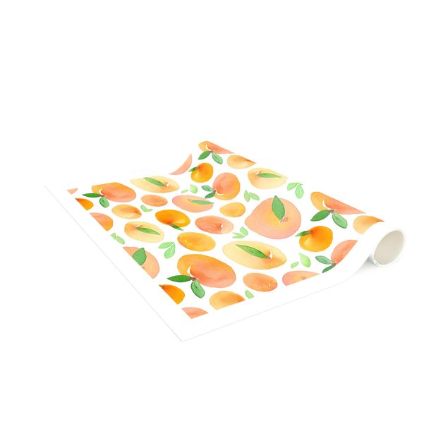 Vinyl-Teppich - Aquarell Orangen mit Blättern in weißem Rahmen - Hochformat 1:2