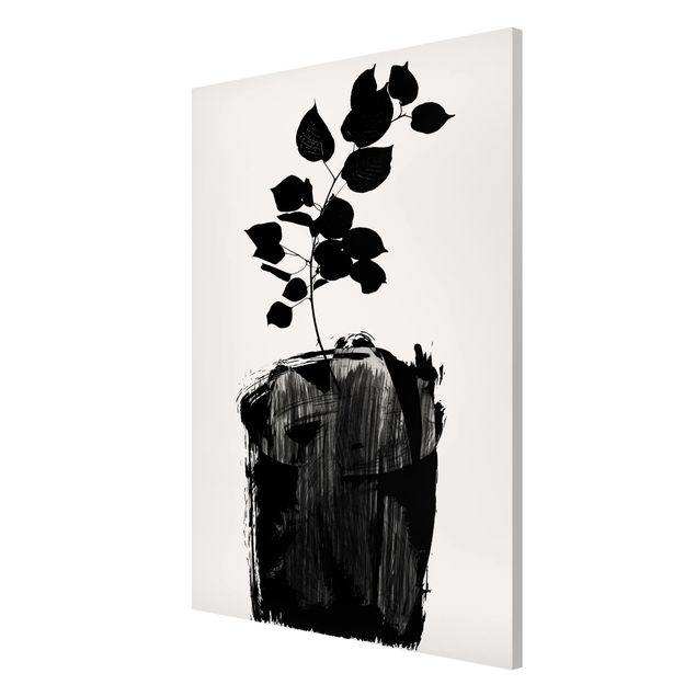Magnettafel - Grafische Pflanzenwelt - Schwarze Blätter - Hochformat 2:3