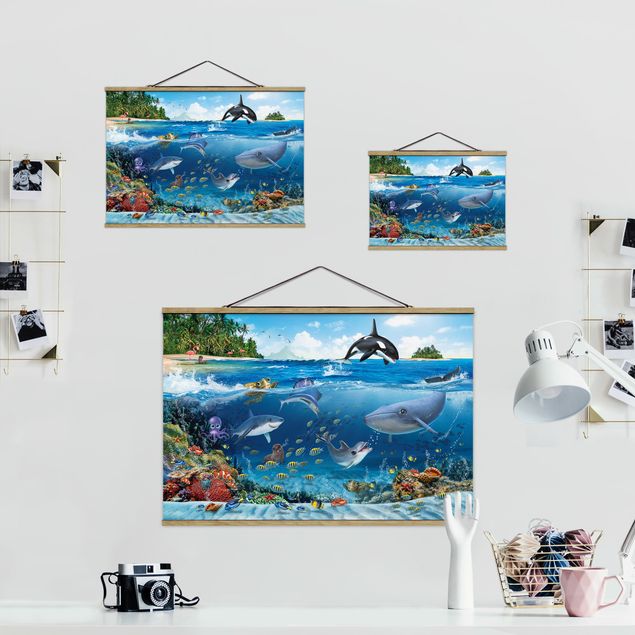 Stoffbild mit Posterleisten - Animal Club International - Unterwasserwelt mit Tieren - Querformat 3:2