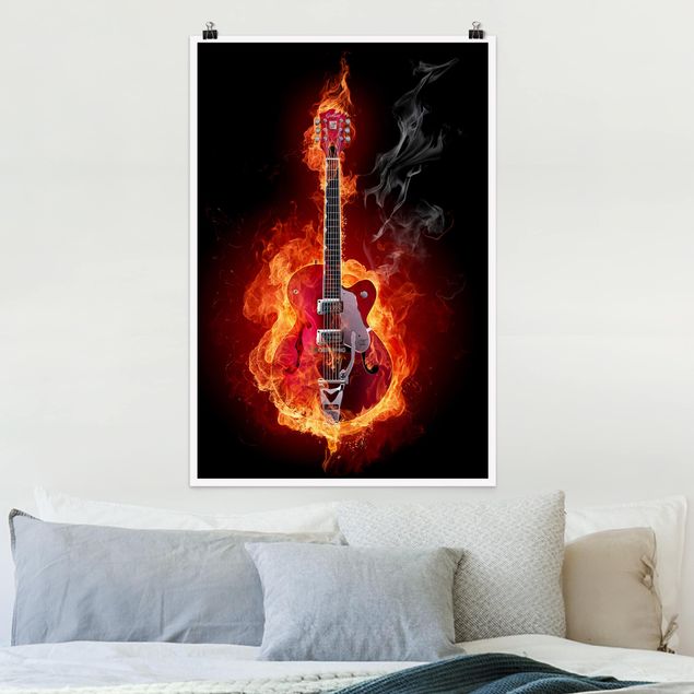 XXL Poster Gitarre in Flammen