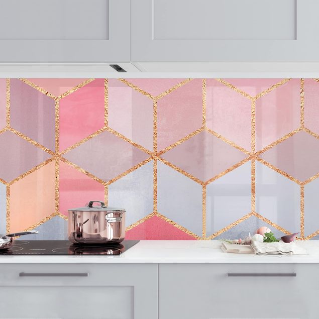 Platte Küchenrückwand Buntes Pastell goldene Geometrie