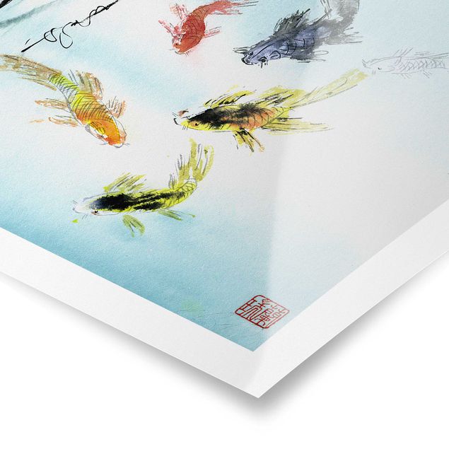 Poster bestellen Japanische Aquarell Zeichnung Goldfische I
