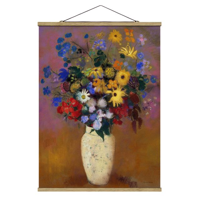 Stoffbild mit Posterleisten - Odilon Redon - Blumen in einer Vase - Hochformat 3:4