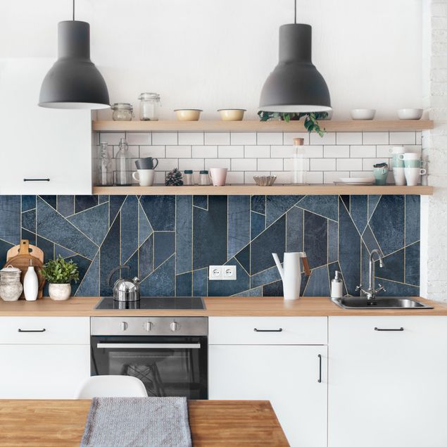 Küchenspiegel Blaue Geometrie Aquarell II