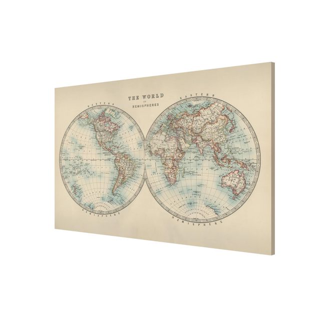 Magnettafel Motiv Vintage Weltkarte Die zwei Hemispheren