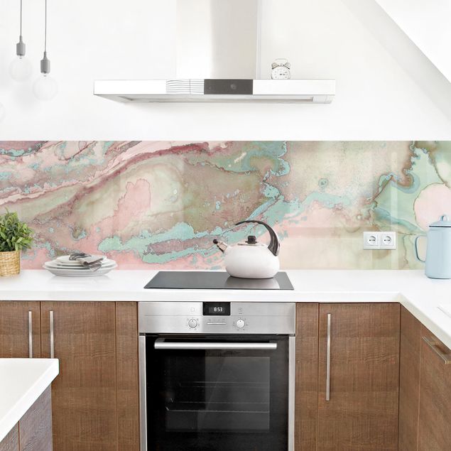 Küchenrückwand selbstklebend Farbexperimente Marmor Rose und Türkis