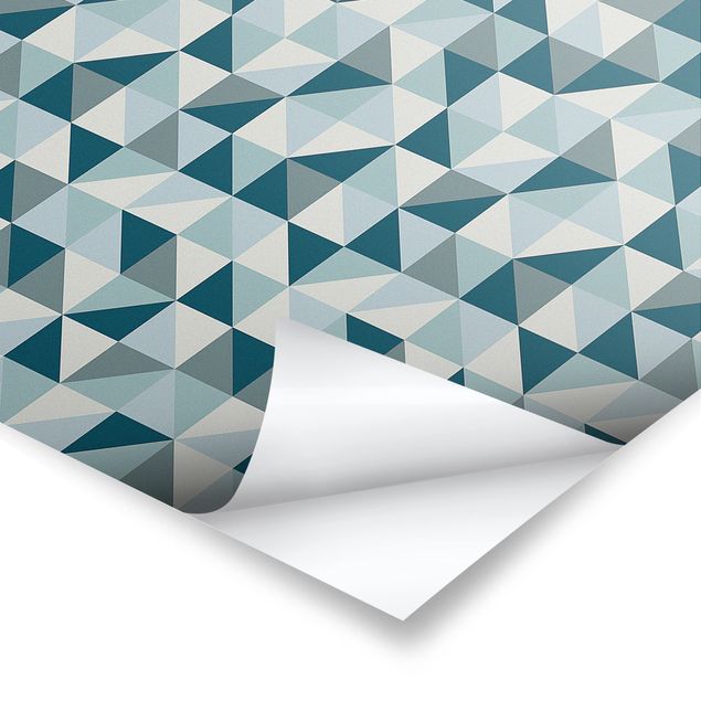 Poster - Blaues Dreieck Muster - Querformat 2:3
