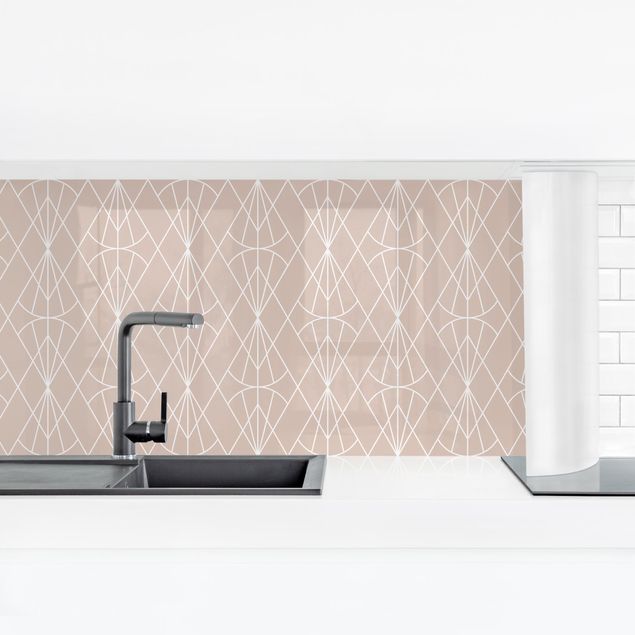 Wandpaneele Küche Art Deco Diamant Muster vor Beige XXL