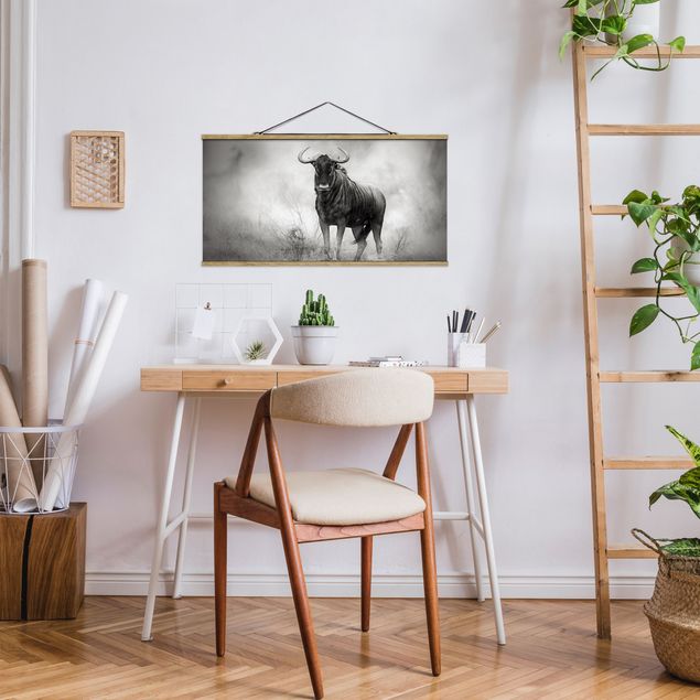 Stoffbilder mit Posterleisten Staring Wildebeest