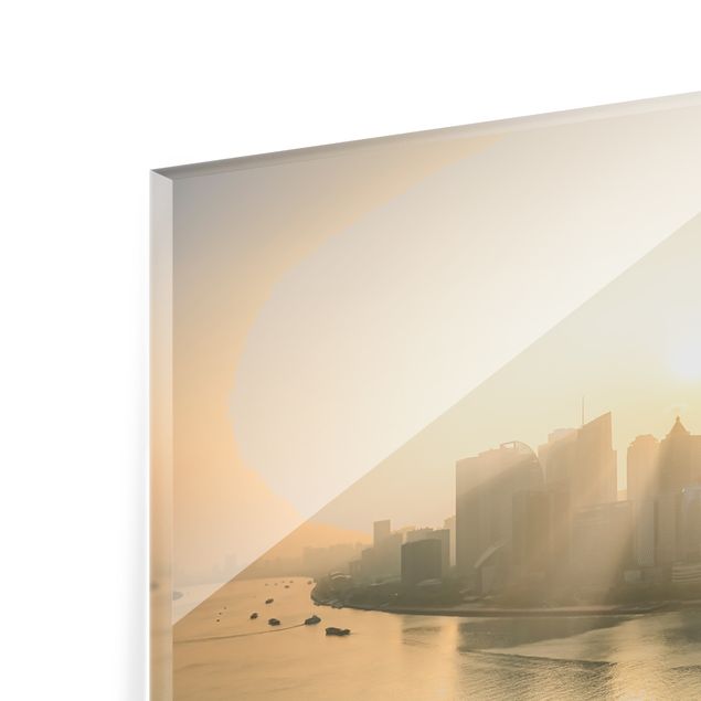 Spritzschutz Glas - Pudong bei Sonnenaufgang - Panorama 5:2
