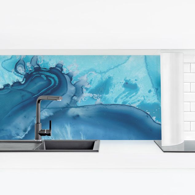 Küchenrückwand selbstklebend Welle Aquarell Blau I