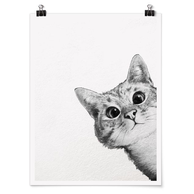 Poster - Illustration Katze Zeichnung Schwarz Weiß - Hochformat 4:3