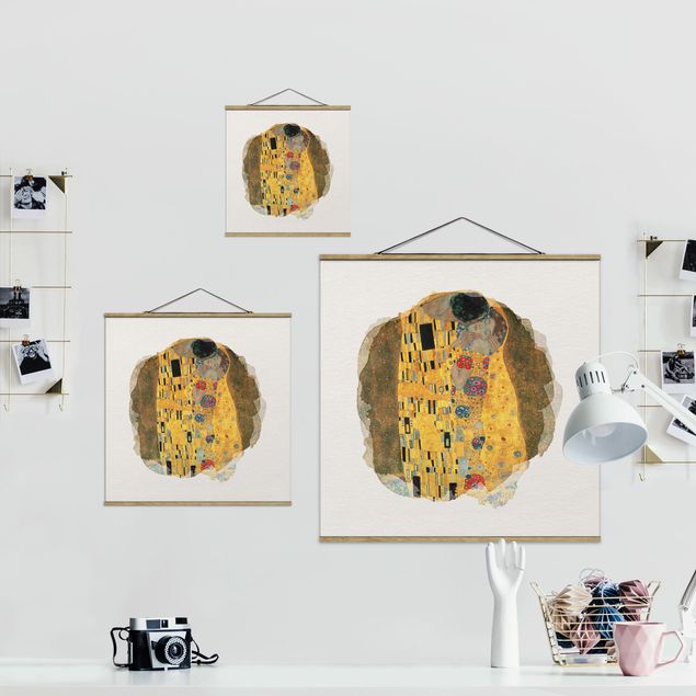 Stoffbild mit Posterleisten - Wasserfarben - Gustav Klimt - Der Kuss - Quadrat 1:1