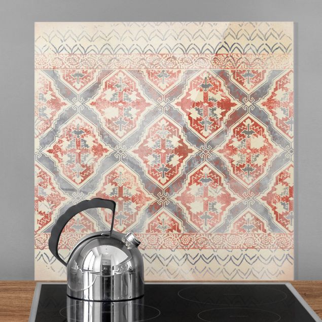 Glasrückwand Küche Muster Persisches Vintage Muster in Indigo II