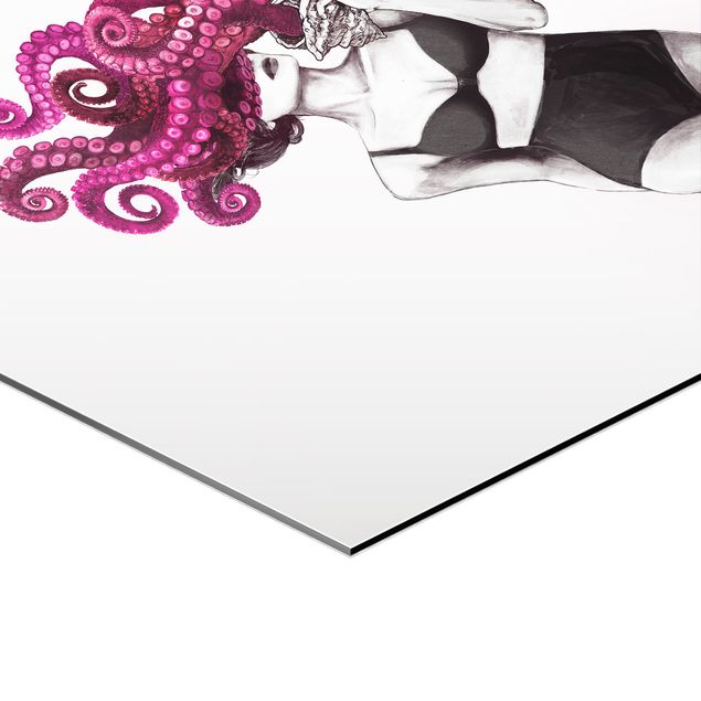 Hexagon Bild Alu-Dibond 2-teilig - Laura Graves - Frauen Zeichnungen - Floraler Ozean