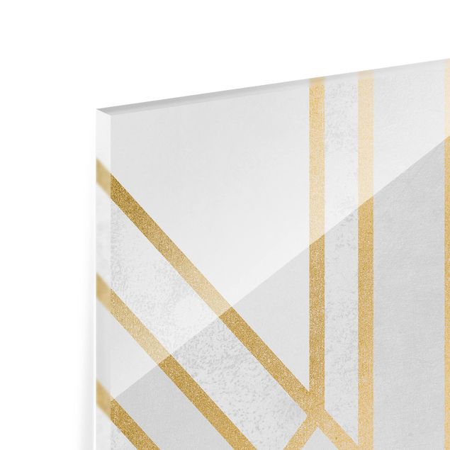 Glas Spritzschutz - Art Deco Geometrie Weiß Gold - Quadrat - 1:1