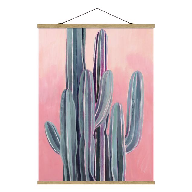 Stoffbild mit Posterleisten - Kaktus auf Rosa II - Hochformat 3:4