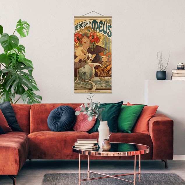 Stoffbild mit Posterleisten - Alfons Mucha - Plakat für La Meuse Bier - Hochformat 1:2