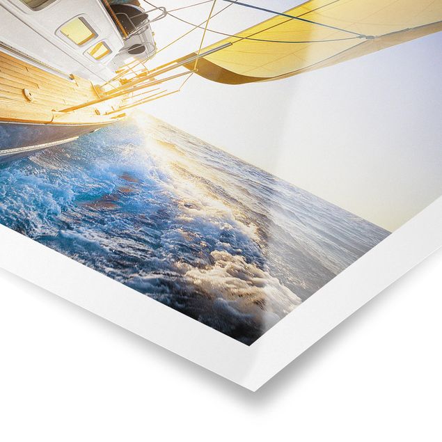 Poster - Segelboot auf blauem Meer bei Sonnenschein - Querformat 3:4