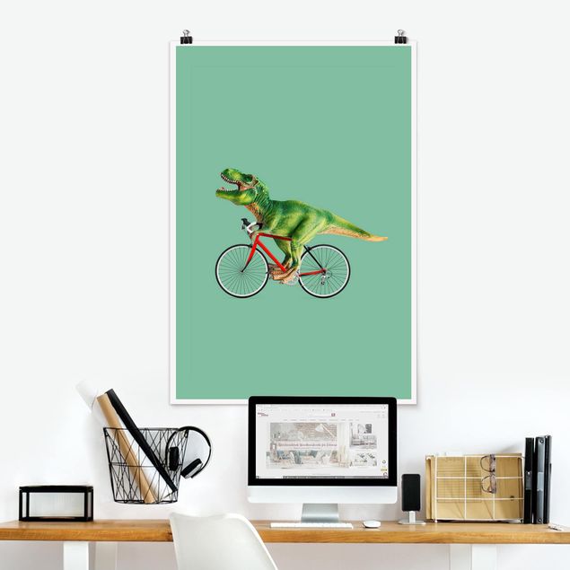 Riesenposter XXL Dinosaurier mit Fahrrad