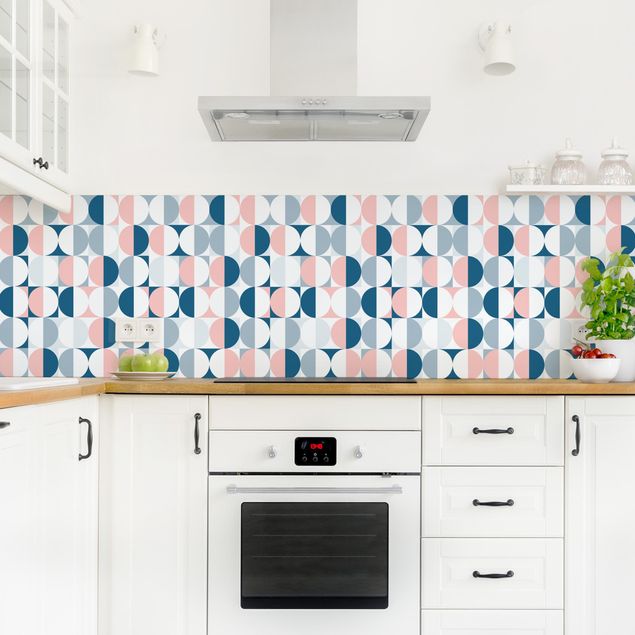 Küchenrückwand selbstklebend Halbkeis Muster in Blau mit Rosa