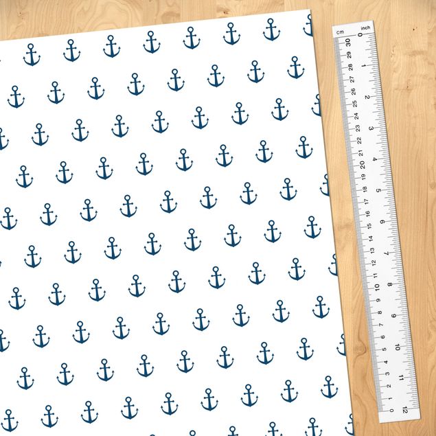 Möbelfolie Muster - Maritimes Anker Monogramm Muster in blau auf weiss