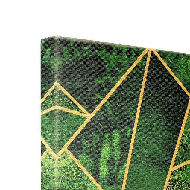 Leinwandbild Gold - Elisabeth Fredriksson - Goldene Geometrie - Dunkler Smaragd - Panorama Hoch