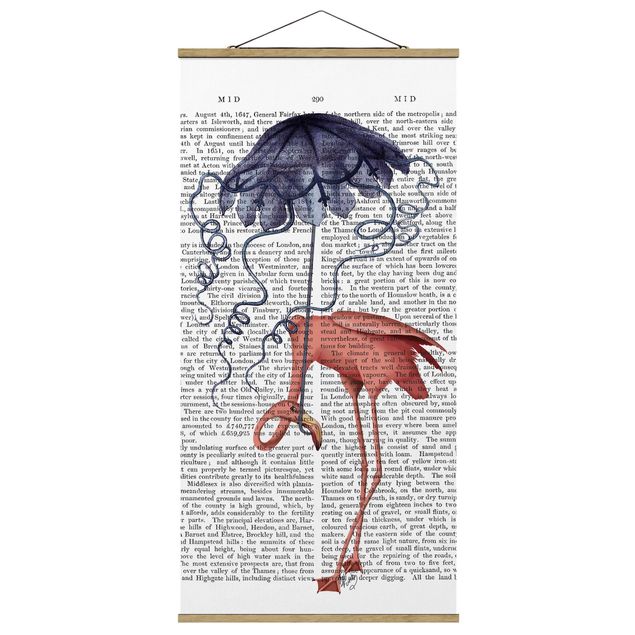 Stoffbild mit Posterleisten - Tierlektüre - Flamingo mit Regenschirm - Hochformat 1:2