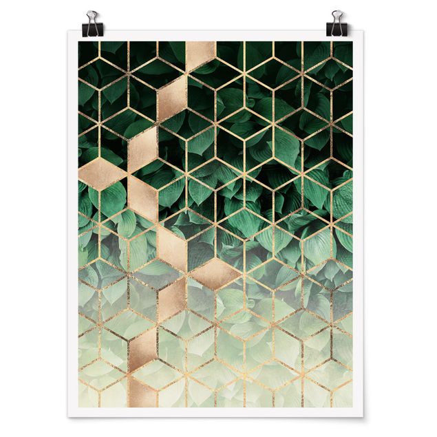 Elisabeth Fredriksson Poster Grüne Blätter goldene Geometrie