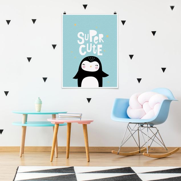 Poster mit Spruch Super Cute Pinguin