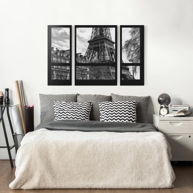 Bilder Fensterausblick Paris - Nahe am Eiffelturm schwarz weiß