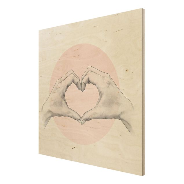 Bilder auf Holz Illustration Herz Hände Kreis Rosa Weiß
