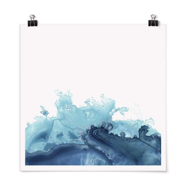 Moderne Poster Welle Aquarell Blau I