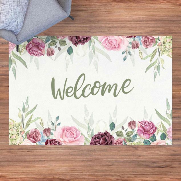 Balkon Teppich Welcome florales Aquarell