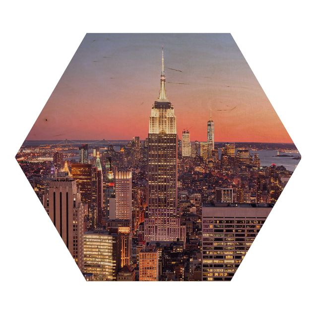Hexagon Bild Holz - Sonnenuntergang Manhattan New York City