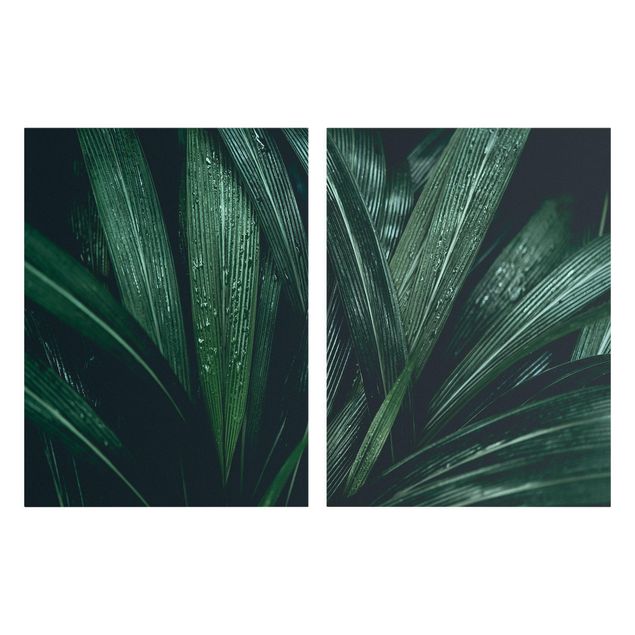 Leinwandbild 2-teilig - Grüne Palmenblätter - Hoch 3:4
