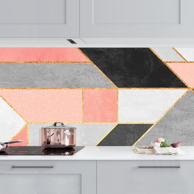 Platte Küchenrückwand Geometrie Rosa und Gold