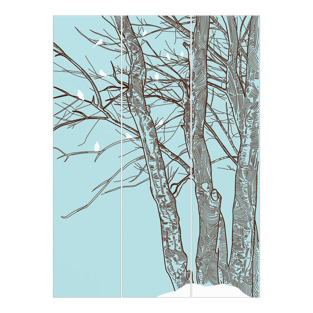Schiebegardinen Set - Winterbäume - Flächenvorhänge