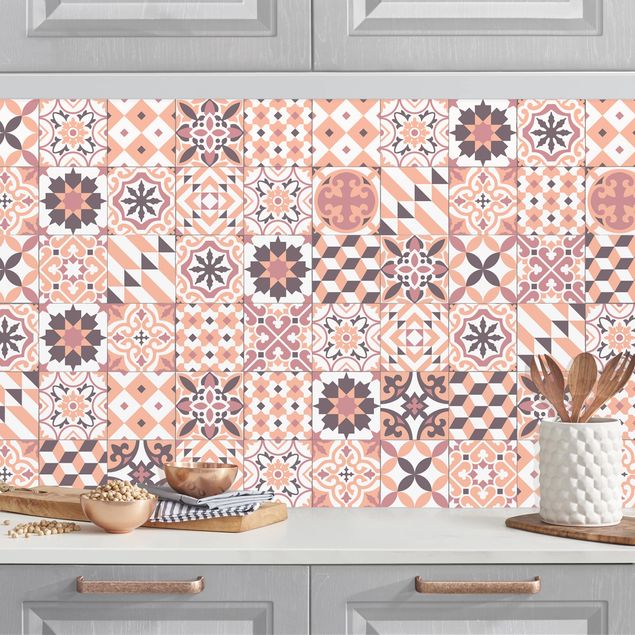 Platte Küchenrückwand Geometrischer Fliesenmix Orange