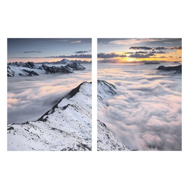 Leinwandbild 2-teilig - Blick über Wolken und Berge - Hoch 3:4