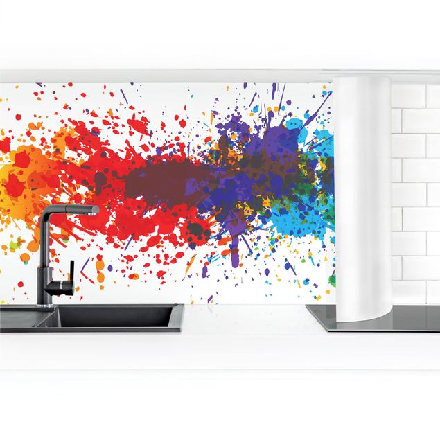 Küchenrückwand Folie Rainbow Splatter II