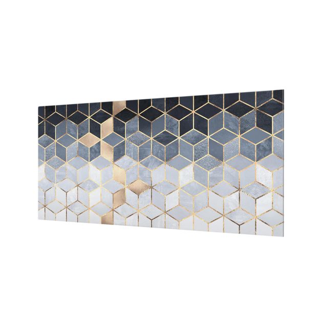 Spritzschutz Glas - Blau Weiß goldene Geometrie - Querformat - 2:1