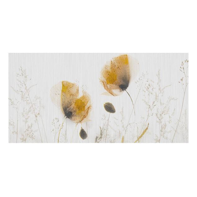 Alu-Dibond - Mohnblumen und zarte Gräser im weichen Nebel - Hochformat