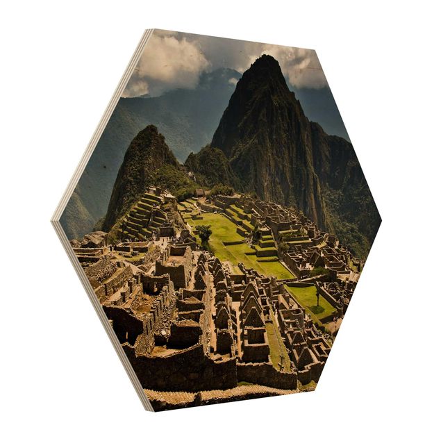 Hexagon Bild Holz - Machu Picchu