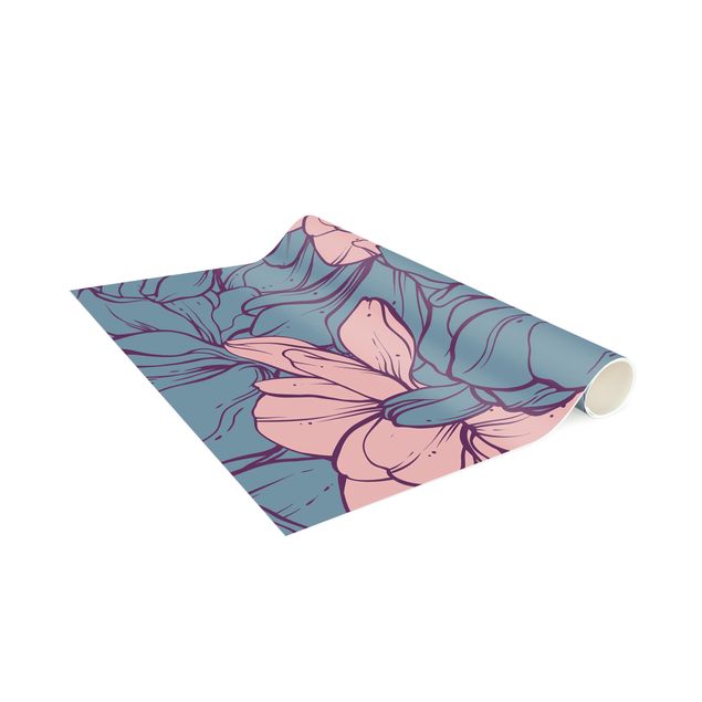 Moderne Teppiche Magnolien Blütenmeer Altrosa und Petrol
