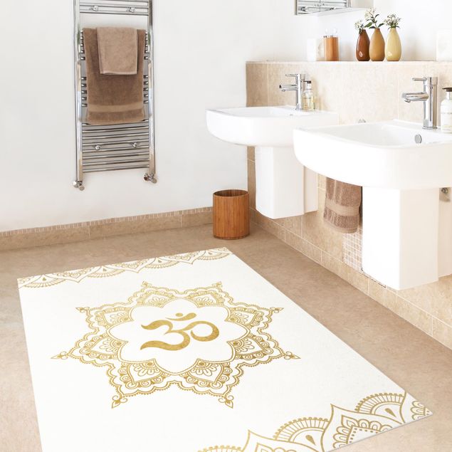 Teppich modern Mandala OM Illustration Ornament weiß gold