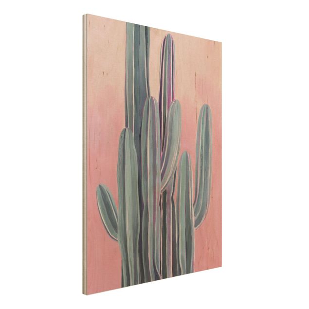 Holzbilder Blumen Kaktus auf Rosa II