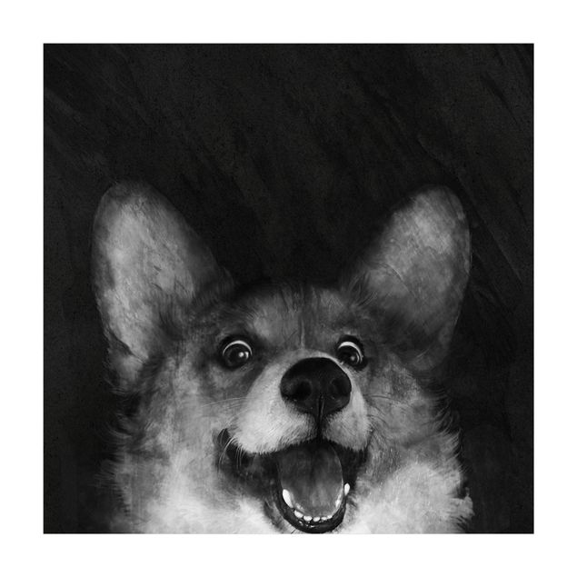 Moderne Teppiche Illustration Hund Corgi Malerei Schwarz Weiß