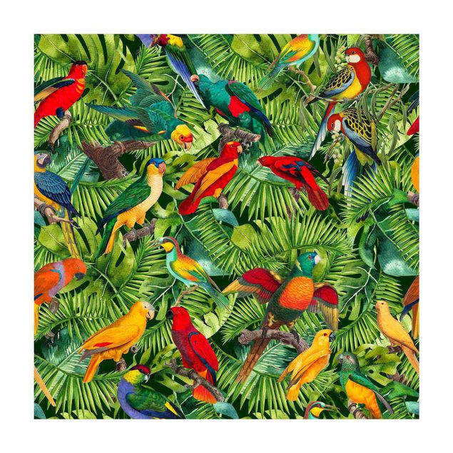 Teppich Dschungel Bunte Collage - Papageien im Dschungel