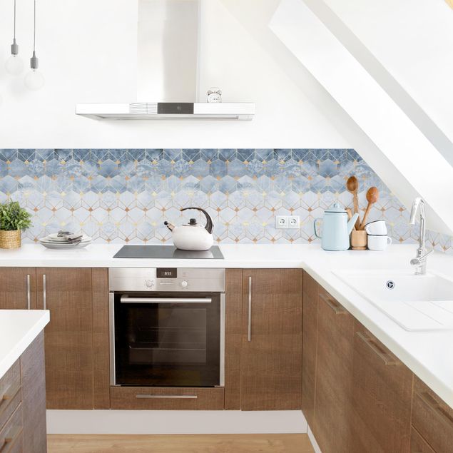 Küchenspiegel Blaue Geometrie goldenes Art Deco II
